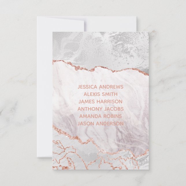 Vit & Roséguld Agat Förgylld Bord Nummer Sittplats Inbjudningar (Baksida)