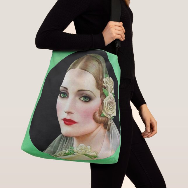 vit rosenbrud tryck axelväska (Närbild)