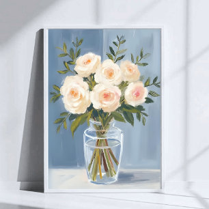 Vit rosenbukett Elegant akvarellblomma Poster