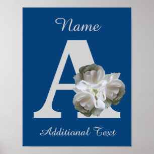 Vit rosenbukett Monogram A Personlig Poster