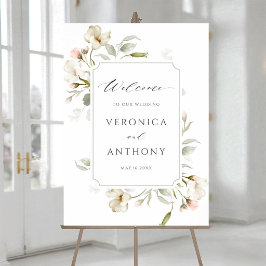 Vit Rosenskön Elegant Blommig Bröllopsväggskylt Poster