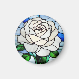 Vit Rosenstained Glas Magnet