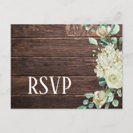 Vit roshydrangea blommande mörkt trähustru RSVP Inbjudan Vykort