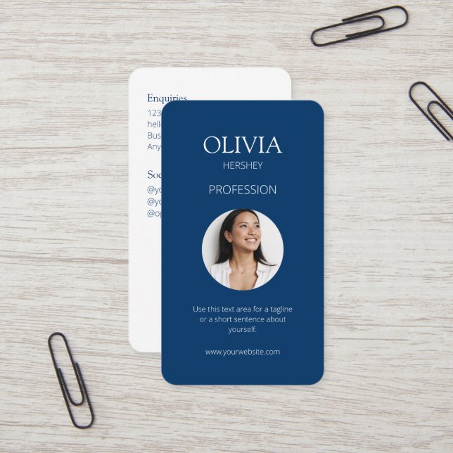 Vit/Royal Blåfoto Social QR-kod Visitkort (Fram/Back In Situ)