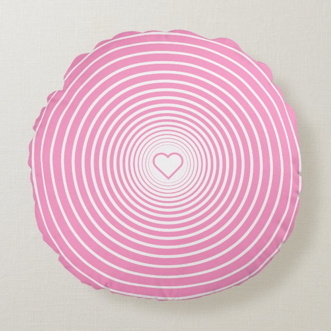Vit, rund Rosa Pillow med hjärta Kudde (Framsidan)