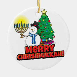 Vit rundkorkad Chrismukkah med Snögubbe Julgransprydnad Keramik