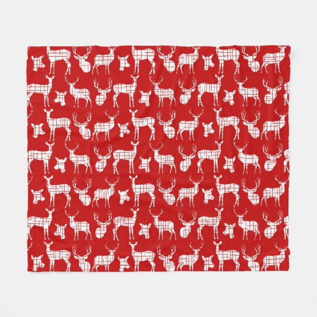 Vit Rustic Hjort på Red Fleece Blanket (Framsidan (Horisontell))