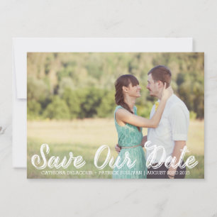 Vit Rustic Script-Spara - meddelande om datum Inbjudningar