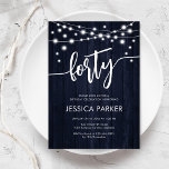 Vit Rustic Wood 40:e födelsedagen Party Inbjudningar<br><div class="desc">40:e födelsedagsinbjudan. Rustik design med marint trä mönster. Kort i Classy inbjudan med fairy string ljus och vitt skript. Perfekt för en snyggt 40 dagar firande. Anpassa med dina egna detaljer. Kan anpassas för vilken ålder som helst! Skrivna Zazzle-inbjudningar eller digital utskrivbar mall för omedelbar nedladdning.</div>