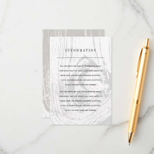 Vit, Rustic Woodgrain Winter Wedding Info Tilläggskort (Fram/Back In Situ)