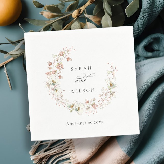  Vit Rustig Blommigt Utandning Bröllop Pappersservett (Skapare uppladdad)