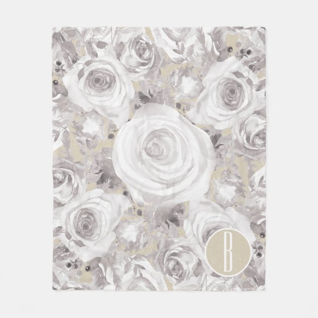 Vit Rustik Vinter Rosor Shabby Chic Kraft Fleecefilt (Framsidan)