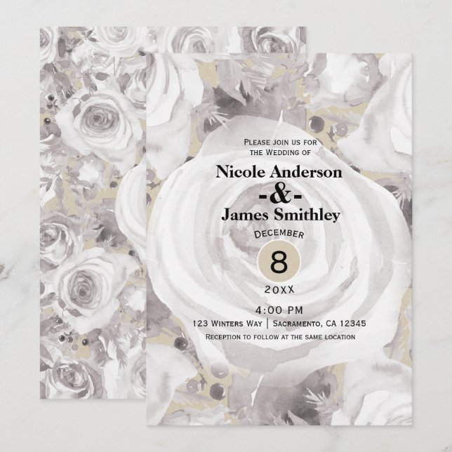 Vit Rustik Vinterrosor Kraft Bröllop Inbjudningar (Fram/baksida)