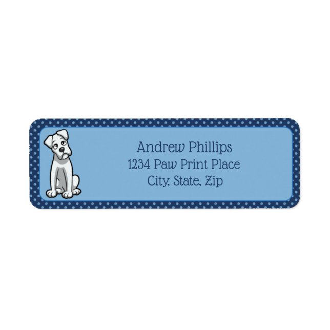 Vit ruta med ljusblå Tass avtryck Returadress Etikett (Framsidan)