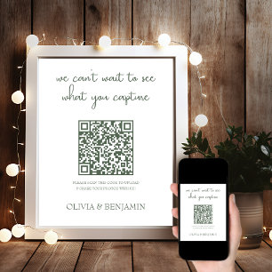 Vit Sage Bröllop Photo QR-kodsignatur Poster