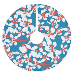 Vit sakura, klassisk blå bakgrund mönster. julgransmatta borstad polyester