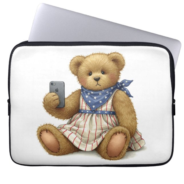 Vit samling. Nalle med iPhone av Na Laptop Fodral (Framsidan)