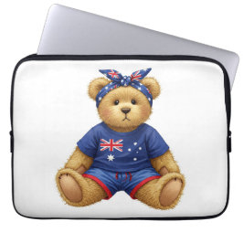 Vit samling. Teddy med Australian Flagga Laptop Fodral