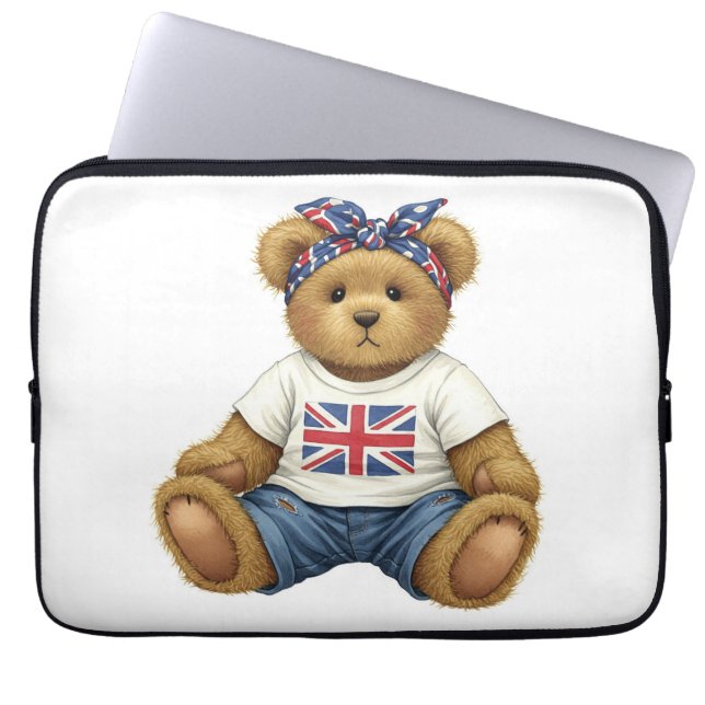 Vit samling. Teddy med brittisk Flagga från Laptop Fodral (Framsidan)