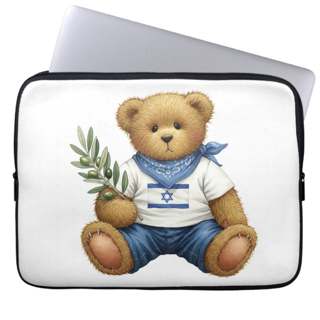 Vit samling. Teddy med den israeliska Flagga av Laptop Fodral (Framsidan)