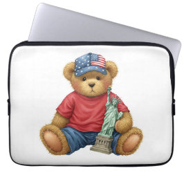 Vit samling. Teddy med statue of Libert Laptop Fodral