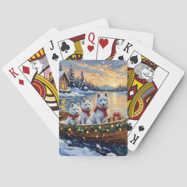 Vit Samoyed julbåt semester Casinokort (Baksidan)