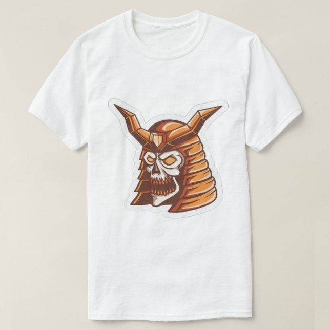 Vit Samuraj Skalle Grafisk T-Shirt (Design framsida)