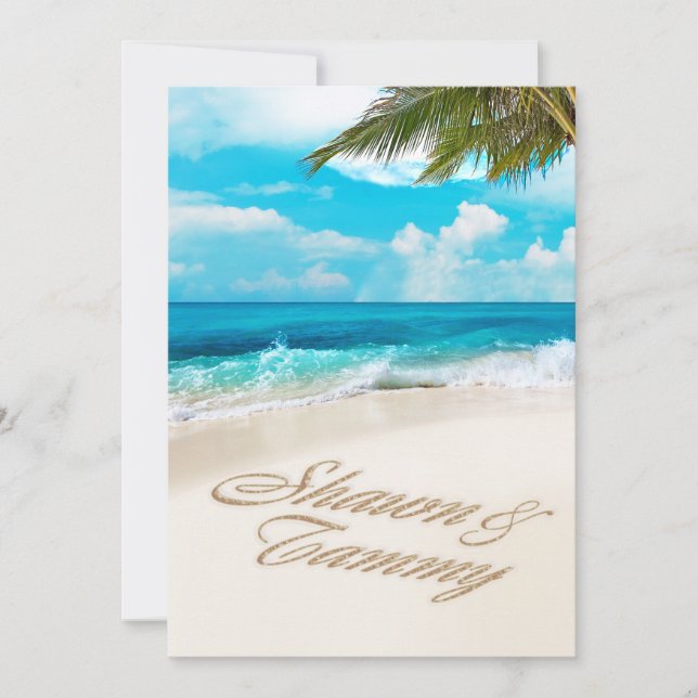 Vit Sands Beach BE MIG ATT SÄTTA NAMN I SAND Inbjudningar (Framsida)