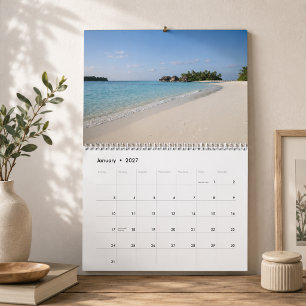 Vit Sandstrand Fotografering Havsutsikt Tropisk Kalender