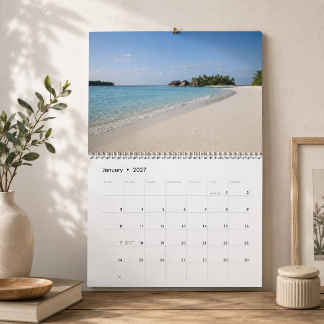 Vit Sandstrand Fotografering Havsutsikt Tropisk Kalender (Skapare uppladdad)