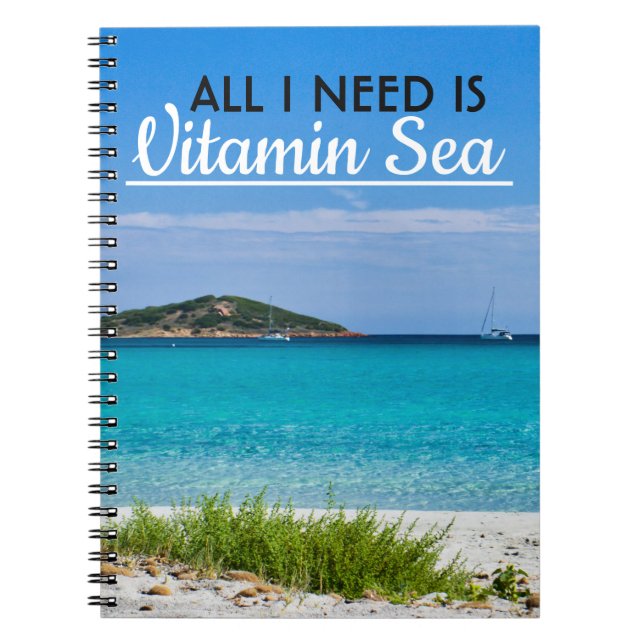 Vit sandstrand med turkos vatten vitaminhav anteckningsbok (Framsidan)