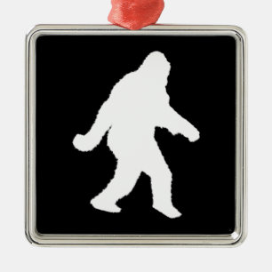 Vit Sasquatch Silhouette för Mörk bakgrunder Julgransprydnad Metall