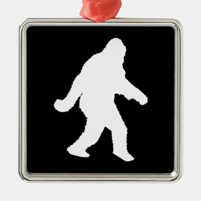 Vit Sasquatch Silhouette för Mörk bakgrunder Julgransprydnad Metall (Framsidan)