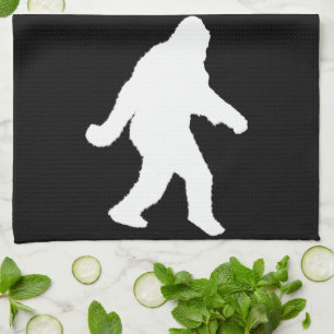 Vit Sasquatch Silhouette för Mörk bakgrunder Kökshandduk