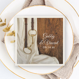 Vit satatin och Horse Bit Land Westerna Bröllop Pappersservett