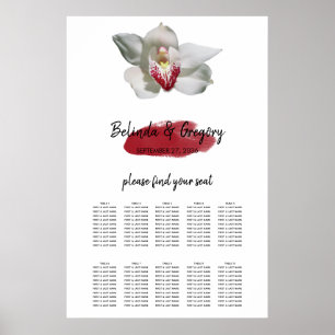 Vit sätesdiagram för burgundisk orkidé Bröllop Poster