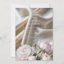Vit Satin med Rosor och Peony Par Bröllopsdusch Inbjudningar