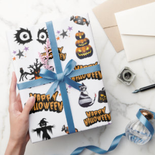 vit Scary Halloween Ögon Pumpkin Cat Presentpapper