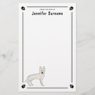 Vit schäfer Vit GSD Söt hund med text Brevpapper