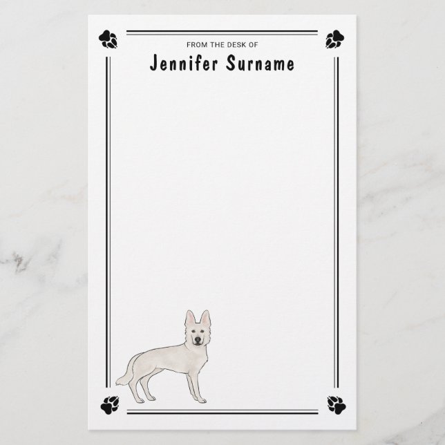 Vit schäfer Vit GSD Söt hund med text Brevpapper (Framsida)