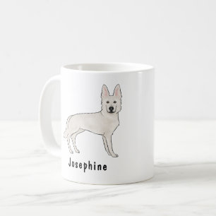 Vit schäferhund Vit GSD Söt hund med namn Kaffemugg