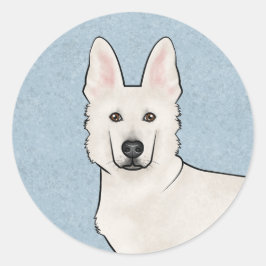 Vit schäferhund Vit GSD Söt hundhuvud Blå Runt Klistermärke