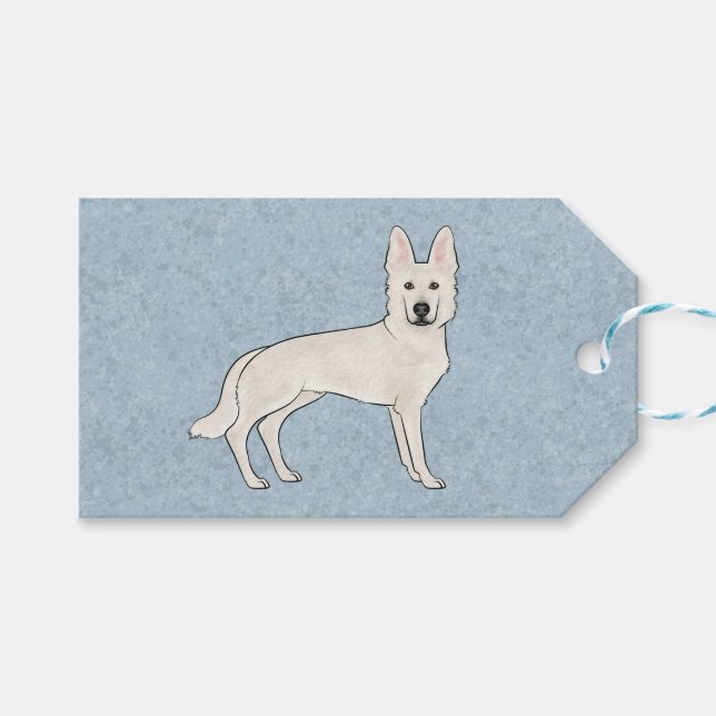 Vit schäferhund Vit GSD Söt Tecknad Hund Presentetikett (Framsidan (Horisontell))