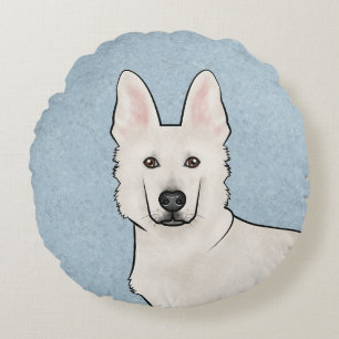 Vit schäferhund Vit GSD Sött hundhuvud Blå Rund Kudde