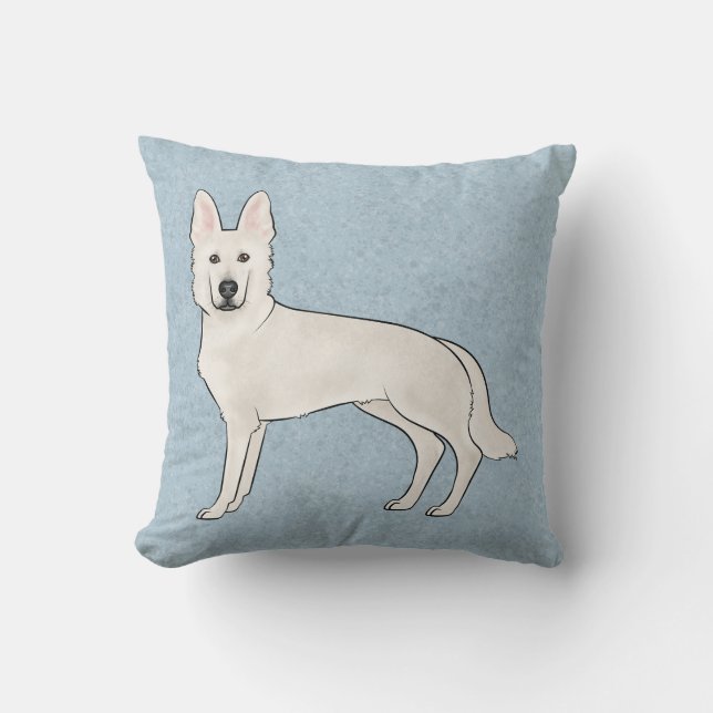 Vit schäferhund Vit GSD Tecknad hund Blå Kudde (Framsida)