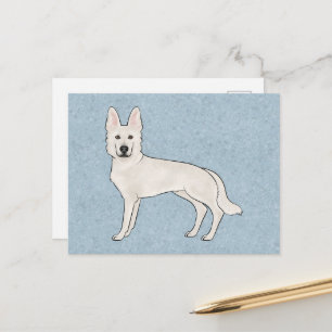 Vit schäferhund Vit GSD Tecknad hund Blå Vykort