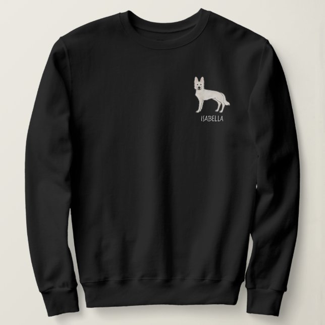 Vit schweizisk herde Vit GSD med anpassad text T Shirt (Design framsida)