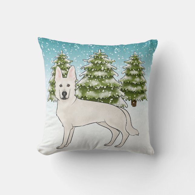 Vit schweizisk herdehund Vit GSD Hund Vinter Skog Kudde (Framsida)
