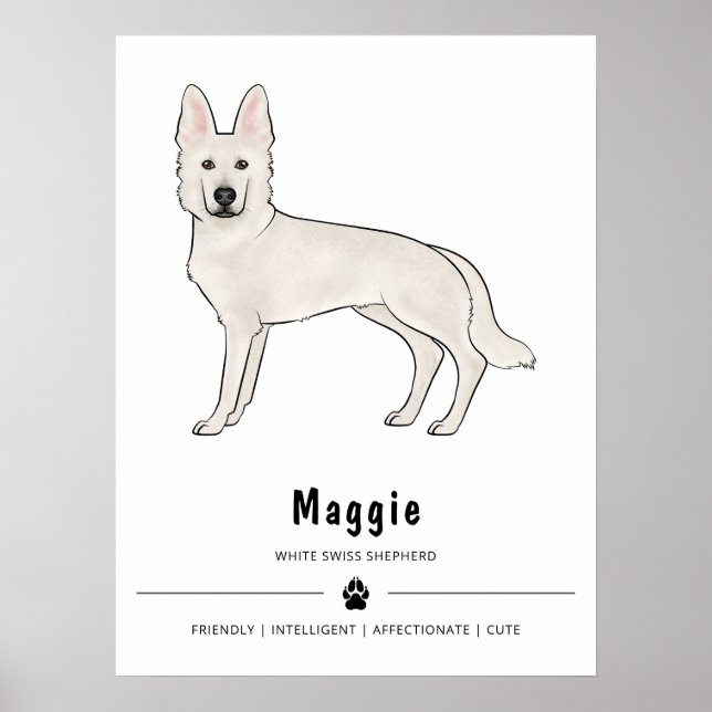 Vit schweizisk herdehund Vit GSD och anpassad text Poster (Framsidan)