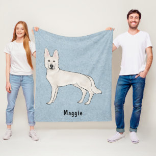Vit schweizisk herdehund Vit GSD Tecknad hund Blå Fleecefilt